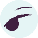 A white circle with a close – up of a purple eye and eyebrow.